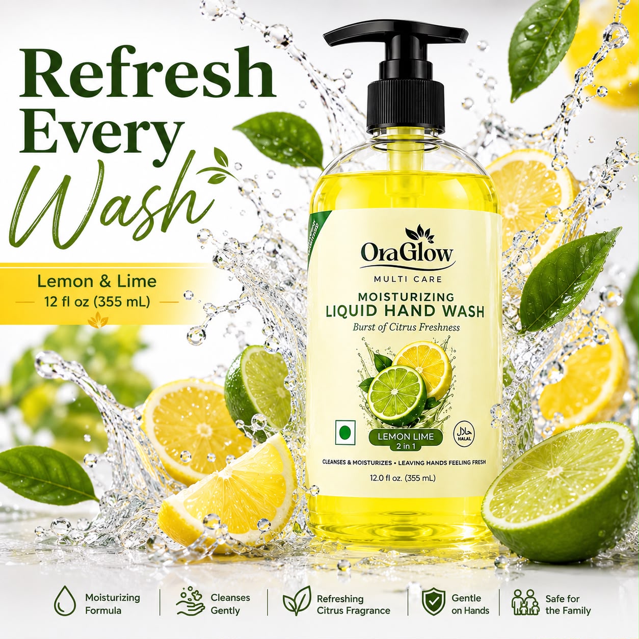 Lemon Lime Moisturizing Liquid Hand Wash 4-Pack | OraGlow