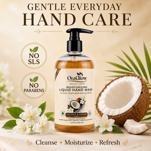 ORA Glow Coconut & Jasmine liquid hand wash bottles