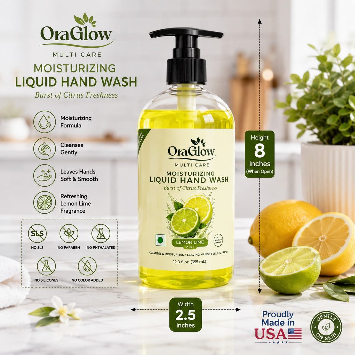 Lemon Lime Moisturizing Liquid Hand Wash 4-Pack | OraGlow