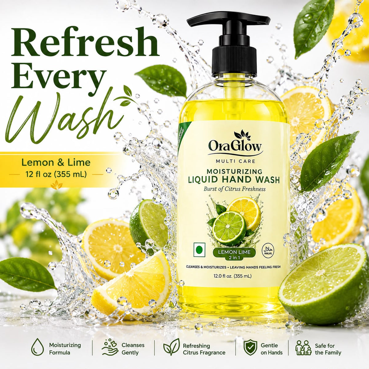 Lemon Lime Moisturizing Liquid Hand Wash 4-Pack | OraGlow