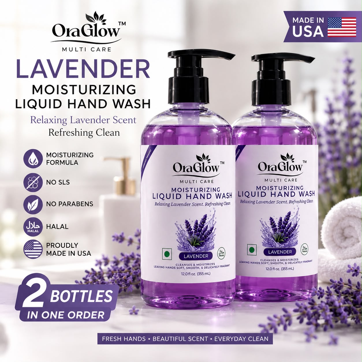 OraGlow Lavender Moisturizing Liquid Hand Wash – 2 Pack