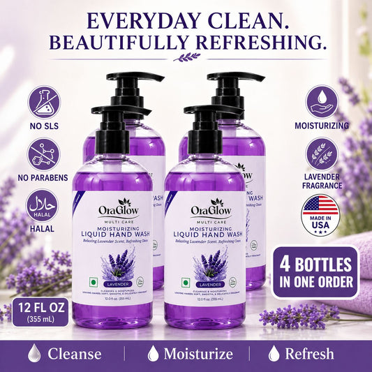 OraGlow Lavender Moisturizing Liquid Hand Wash 4-Pack, 12 fl oz bottles, Made in USA