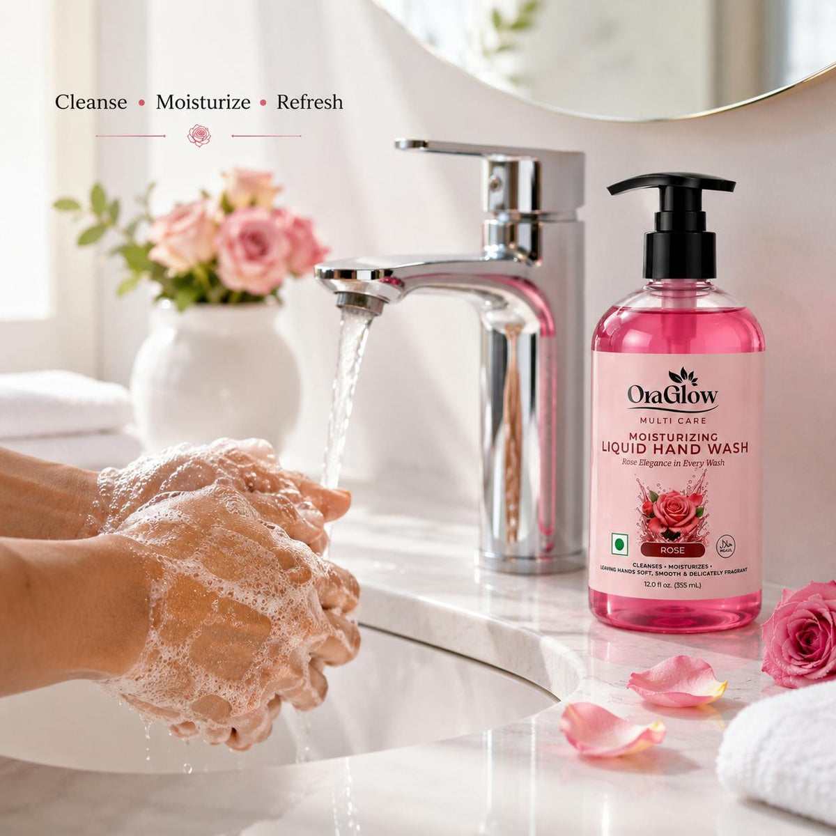 OraGlow Rose Moisturizing Liquid Hand Wash – 4 Pack, 12 fl oz Each
