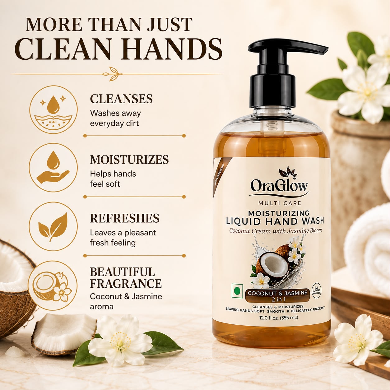 Coconut & Jasmine moisturizing liquid hand soap by ORA Glow