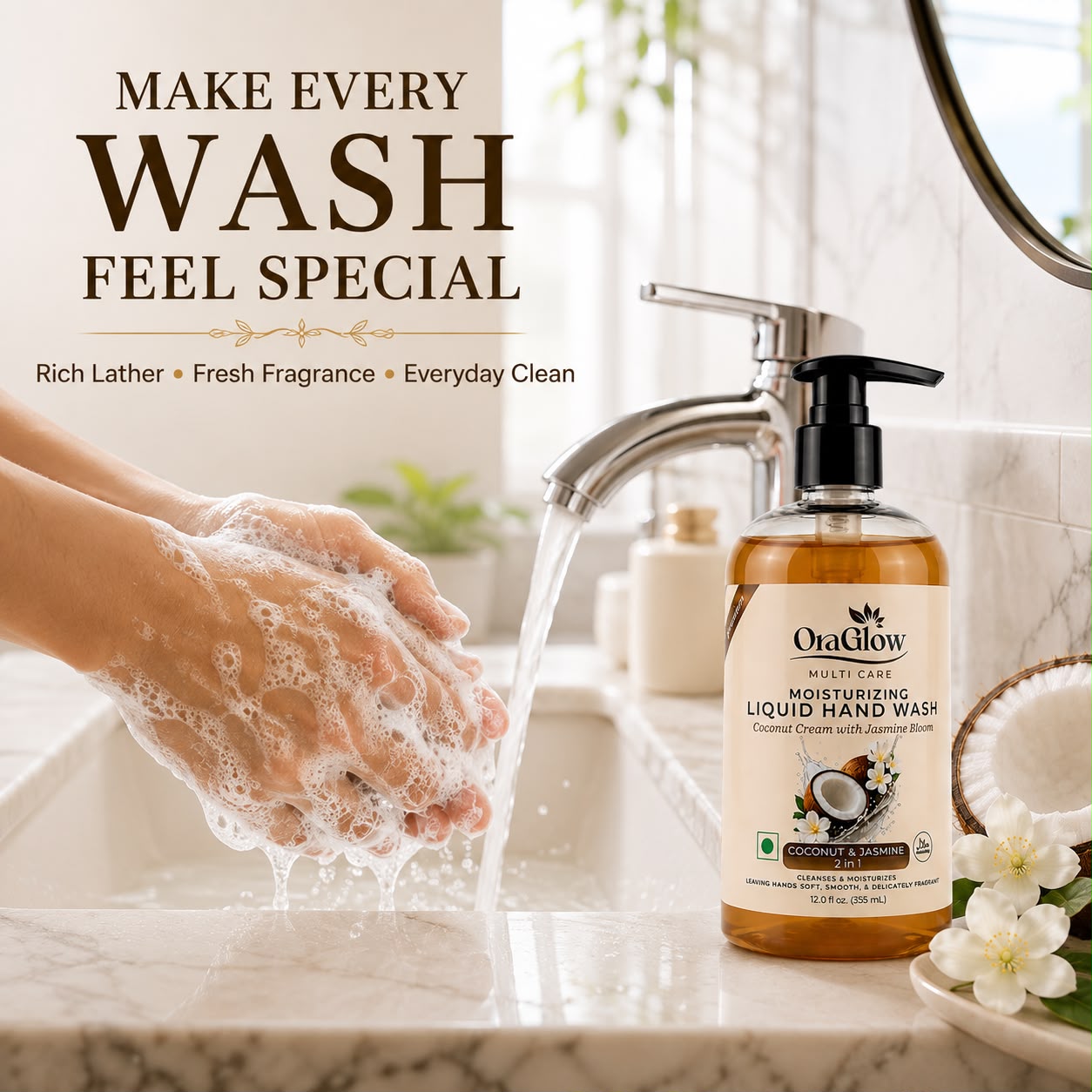 Coconut scented moisturizing liquid hand wash by ORA Glow
