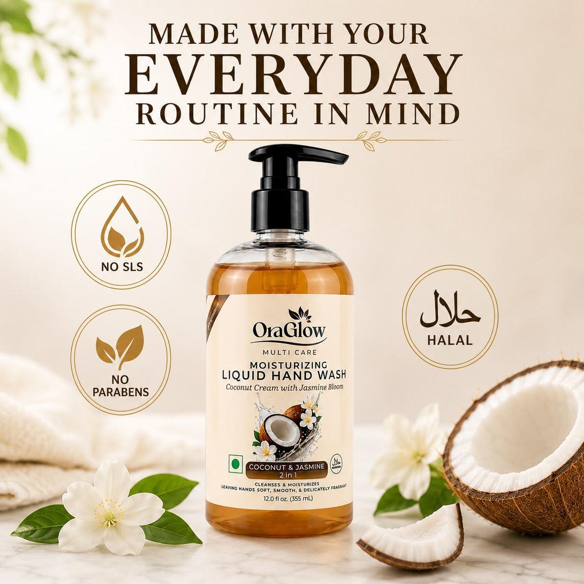 Made in USA ORA Glow Coconut & Jasmine moisturizing liquid hand wash