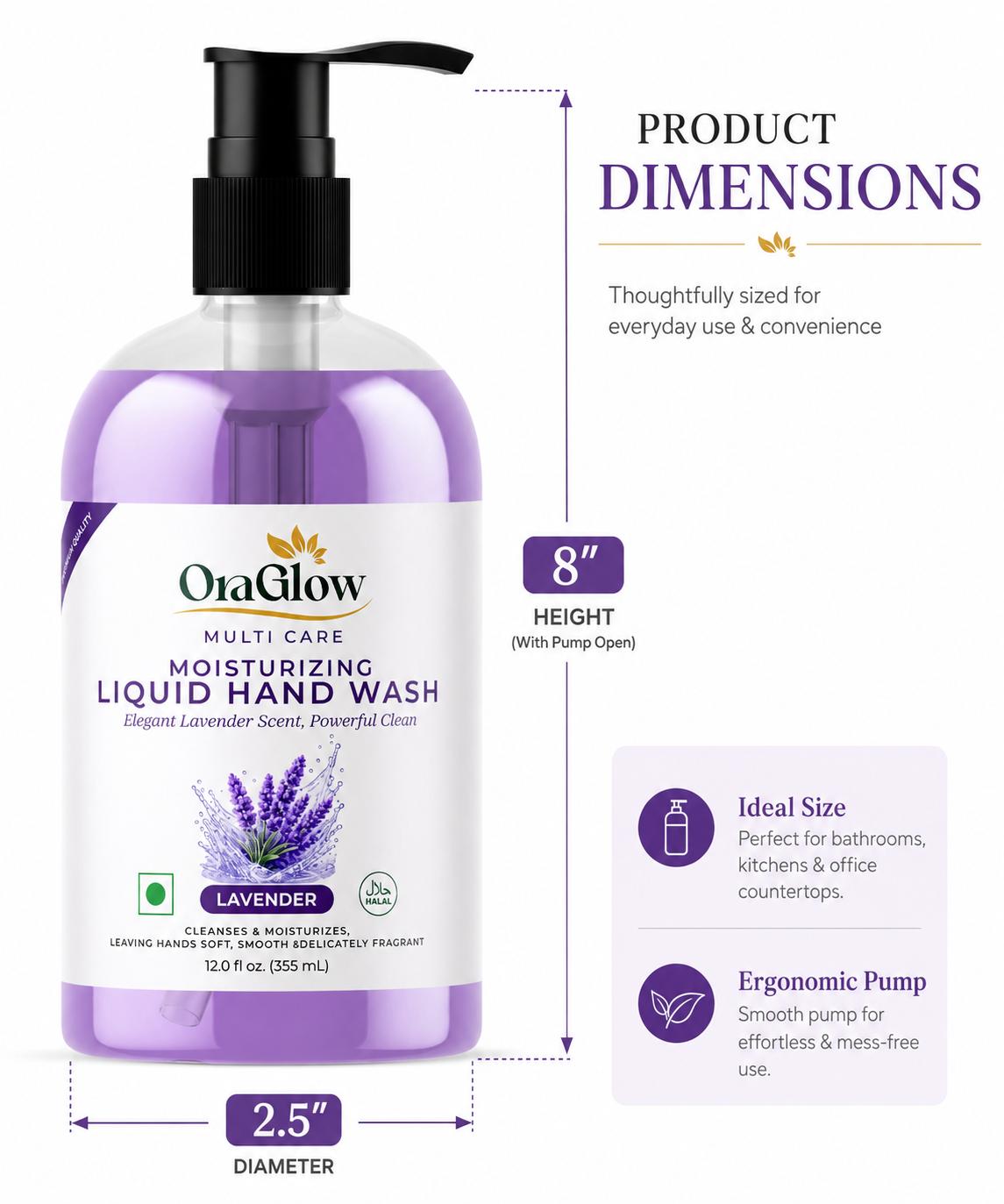 ORA Glow Lavender Moisturizing Liquid Hand Wash – 12 fl oz (355 mL)