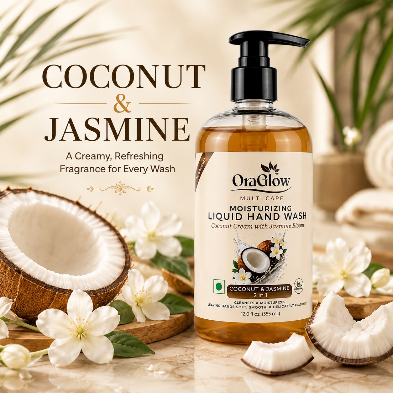 ORA Glow moisturizing Coconut & Jasmine hand wash 12 oz bottle