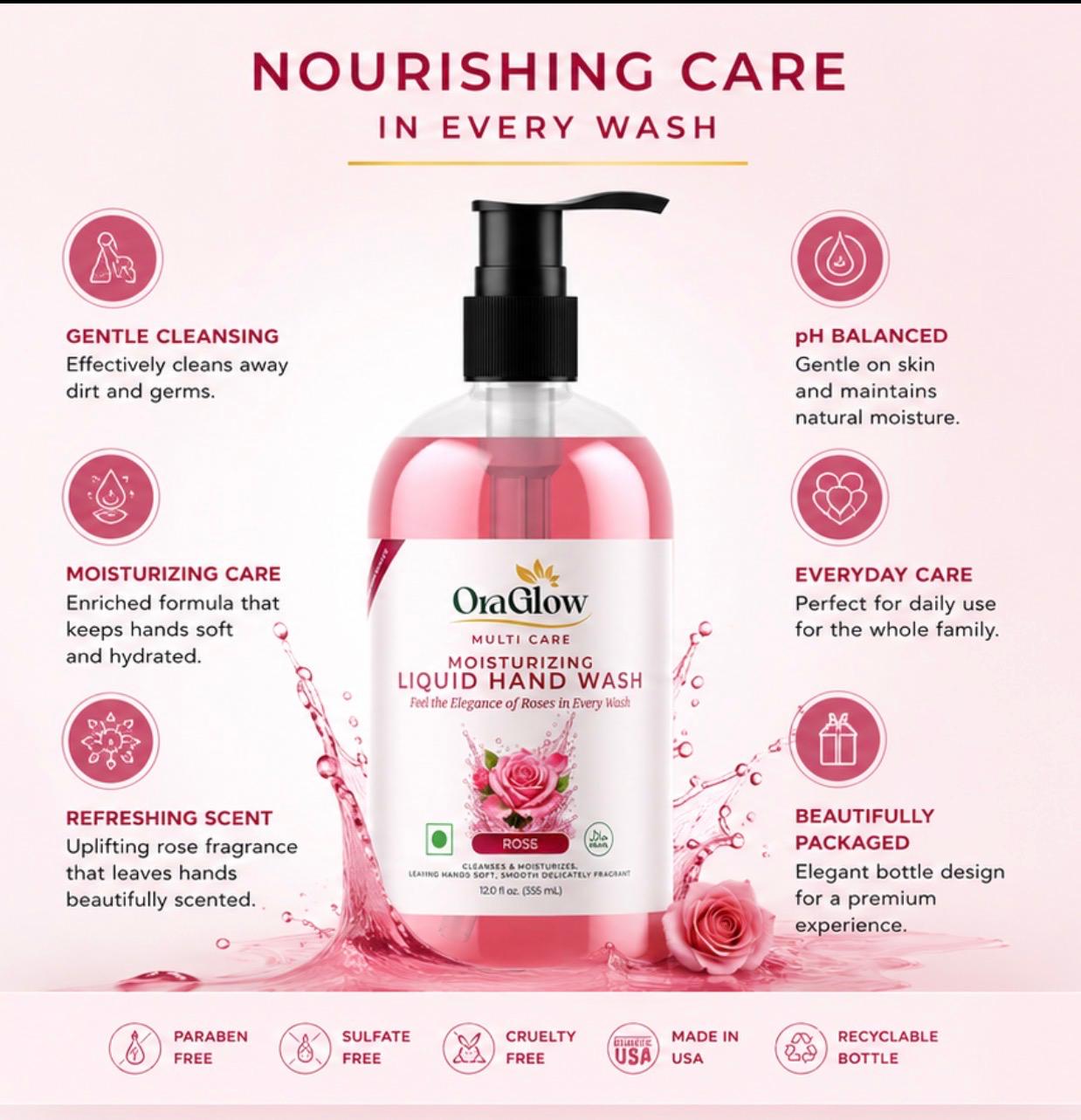 ORA Glow Rose Moisturizing Liquid Hand Wash – 12.0 fl oz (355 mL)