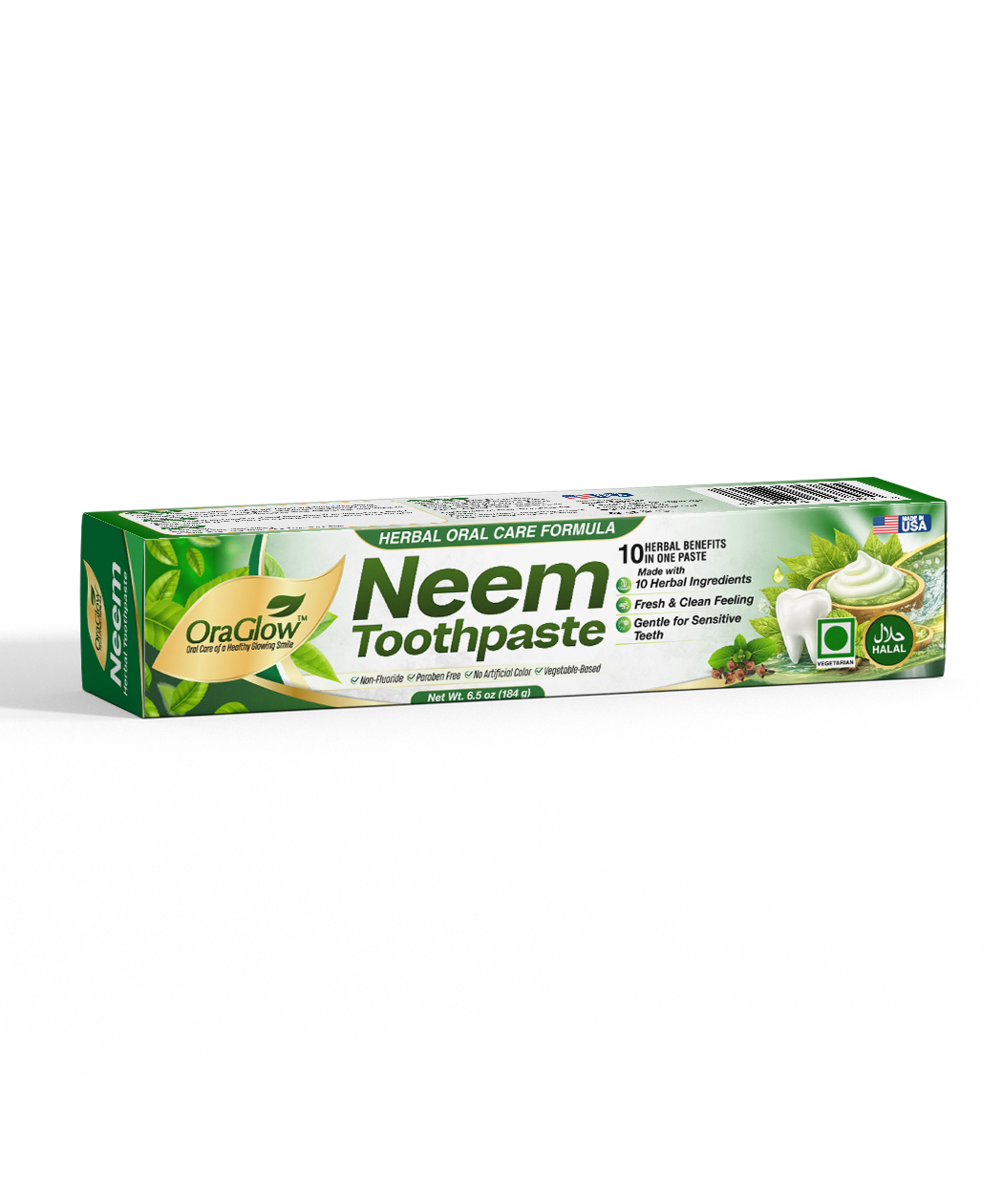 OraGlow Neem Toothpaste – Herbal Oral Care Formula | Fluoride-Free | 6.5 oz (184 g)