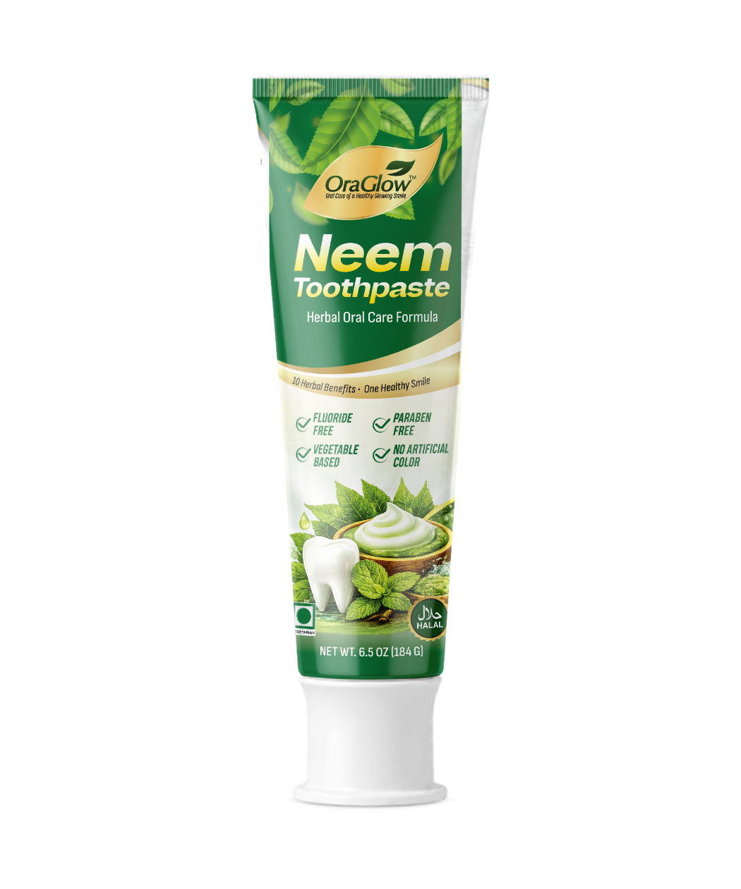 OraGlow Neem Toothpaste – Herbal Oral Care Formula | Fluoride-Free | 6.5 oz (184 g)